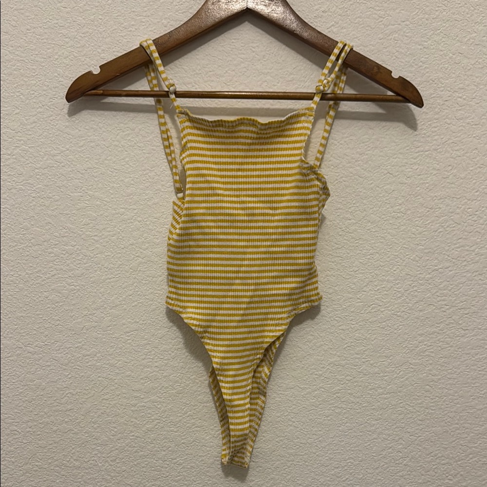 SHEIN Yellow and White Striped Bodysuit